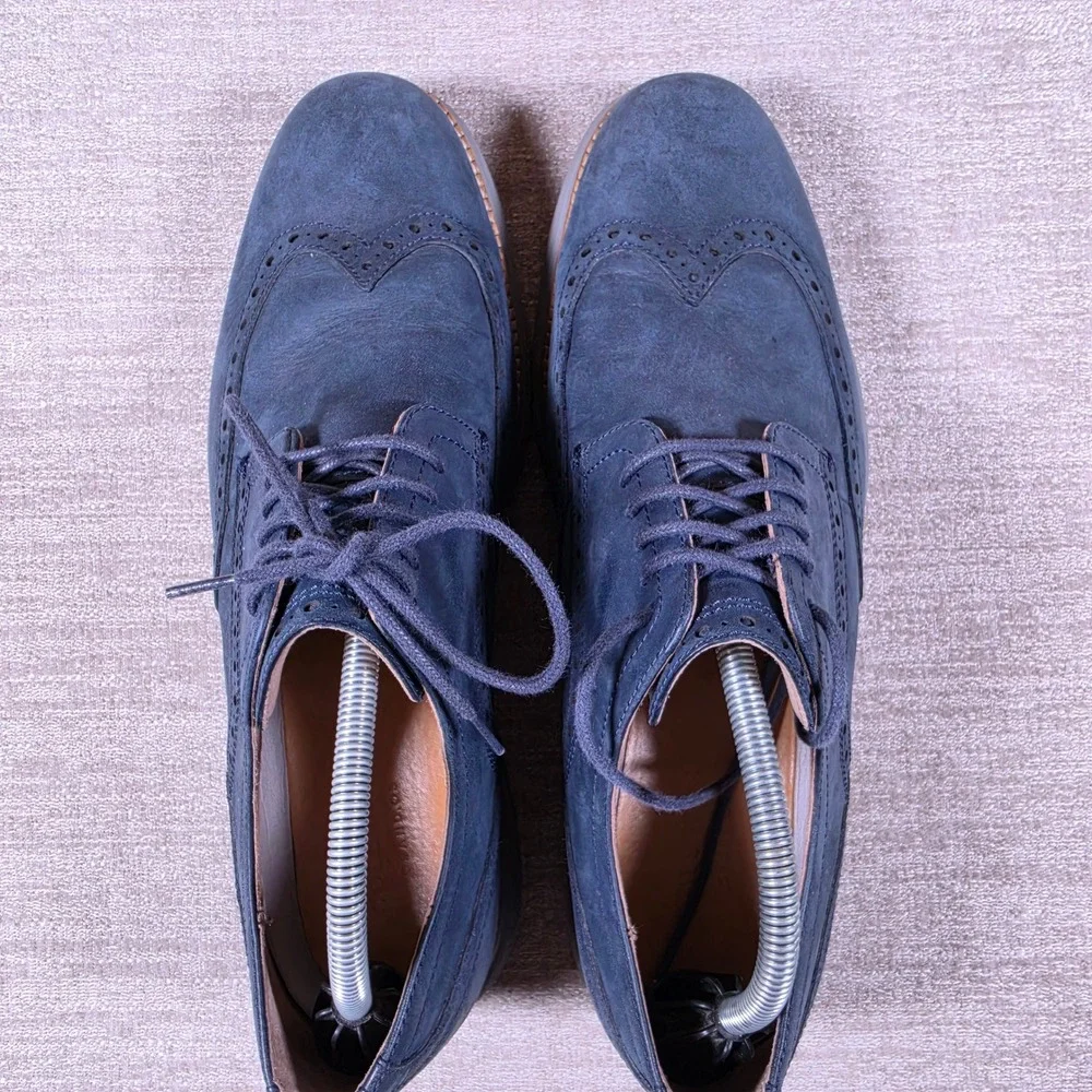 Cole Haan Grand OS Mens 11 Blue Leather Wingtip Oxford C26473 Brogue Dress Shoe
